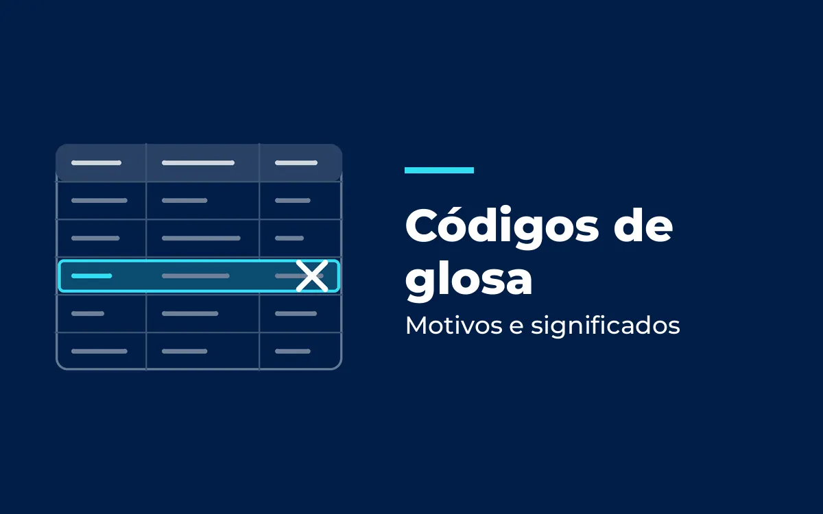 Tabela com uma linha destacada e marcada com um X, ilustrando os códigos de glosa e seus motivos