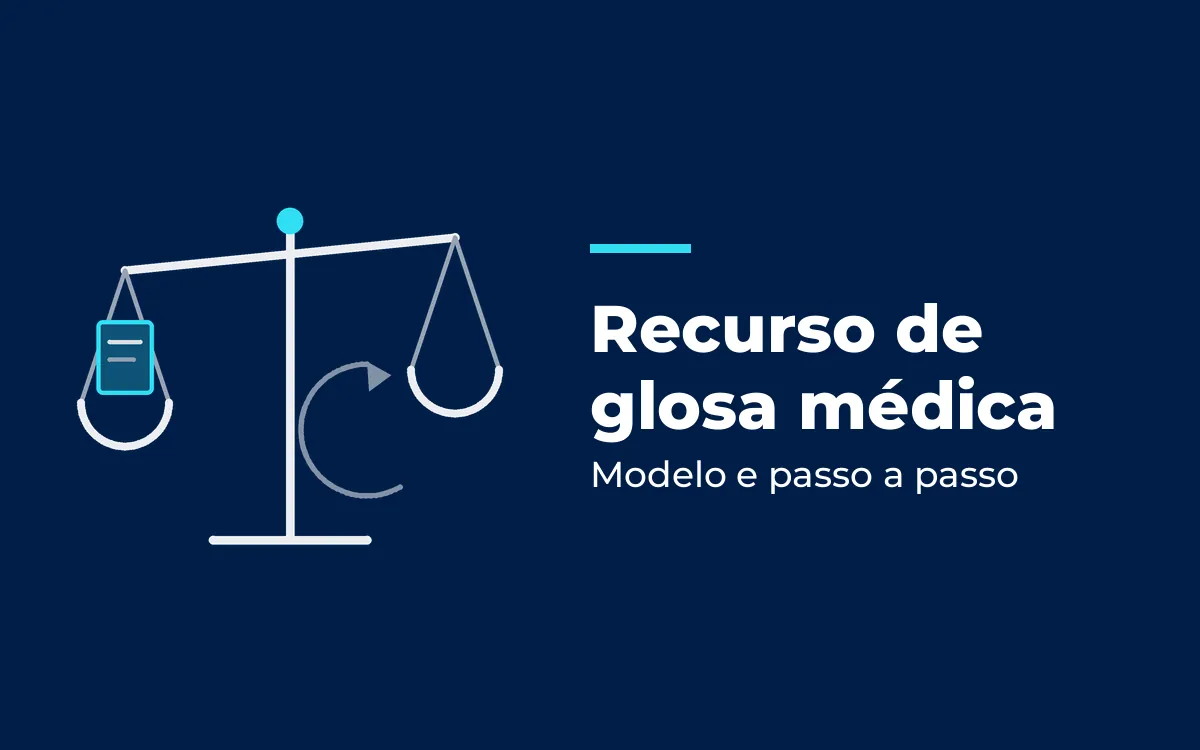 Balança com uma guia no prato esquerdo e uma seta de retorno, ilustrando o recurso de glosa médica