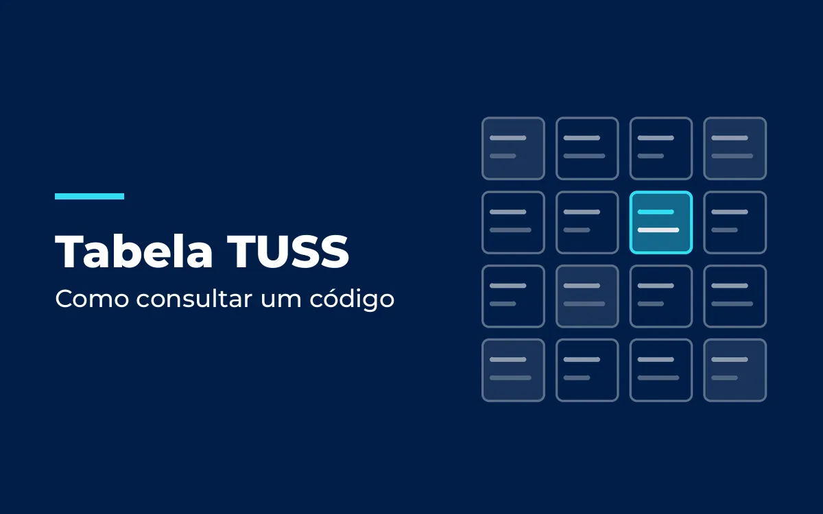 Grade de cartões de código com um cartão destacado, ilustrando a tabela TUSS